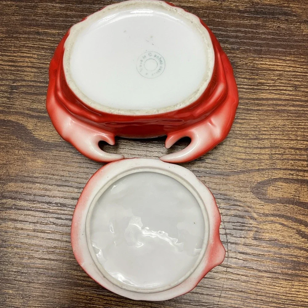 Pair Of Vtg Porcelain Crab Shaped Butter Pot Dishes Ramican From Czechoslovakia - Picture 9 of 13